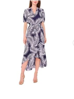 Sam and Jess Navy and White Printed High-Low Maxi Dress Tropical Beach Vacay